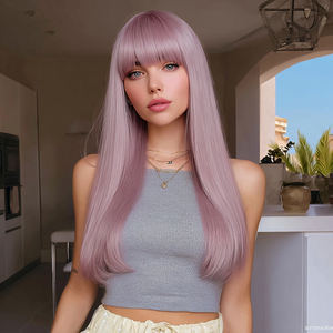 2025 nuova parrucca sintetica riccia e dritta lunga 24 pollici rosa viola colore SM8022 - Product Image 1