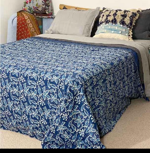 Couvre-lit en coton imprimé Kantha – Couvre-lit floral fait main, couvre-lit matelassé traditionnel pour lits jumeaux 60×90 et lits king size 90×108 - Product Image 3