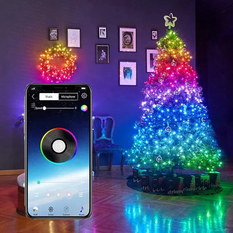 Smart Decoration Customized LED Christmas String Light App Control Light String with 18M Multi-Color RGB LED Fairy Lights