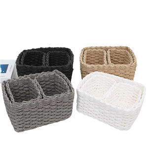 Handmade 3pcs Soft Straw Woven Storage <b>Bins</b> <b>Rectangle</b> Office Organizing Decorative Paper Rope Storage Boxes Natural Rattan for - Product Image 4