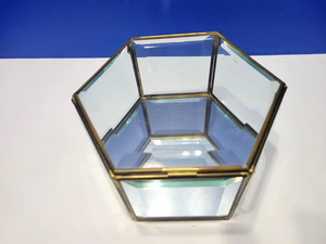 Hexagon Clear Glass Jewelry Box with Brass Metal Frame Luxury Geometric Decorative Trinket Storage Customizable <b>Display</b> <b>Case</b> - Product Image 3