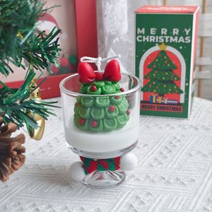 Christmas Tree Shaped Glass <b>Cup</b> Scented Candle Bowknot Design Xmas Table Decor Holiday Gift - Product Image 5