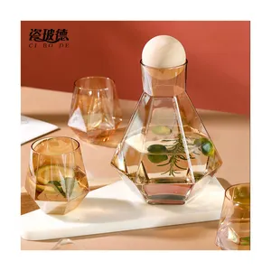 Logo personalizzato ambra diamante bicchiere freddo vino acqua brocca brocca bicchiere tazza da tè caraffa Kit colore palla di legno set di bicchieri d'acqua