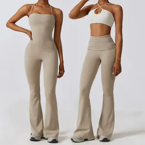 Tclt8women toptan egzersiz spor giyim kadınlar için 2 parça spor Yoga takım elbise yüksek bel Flare pantolon Lady için
