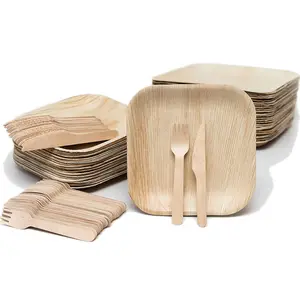 Best Selling Biodegradable Disposable Wooden Bamboo Plates 10 Inch Square Areca Palm Leaf Plates For Party Wedding