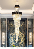 Porte d'entrée Noir Or Long Lustre Haut Plafond De Luxe Salon Lustres En Cristal Hall Hôtel Cristal Pendentif Lumière