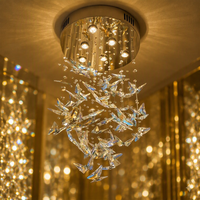 Lustre de plafond en cristal K9 moderne et luxueux, lampe suspendue LED en forme de papillon pour escalier, hôtel, restaurant