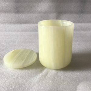 SH đá Trung Quốc nhà máy bán buôn hiện đại Backlit trắng hồng xanh Onyx lưu trữ container đá cẩm thạch nến tàu Jar với nắp - Product Image 3