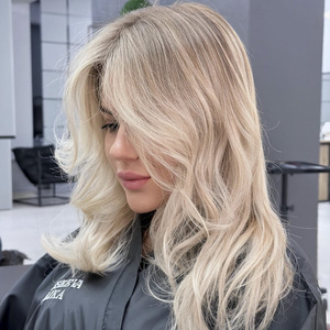 Perruques en cheveux naturels non traités, couleur mèches, ondulées, avec cuticules alignées, perruque frontale HD en dentelle pour femmes blanches - Product Image 5