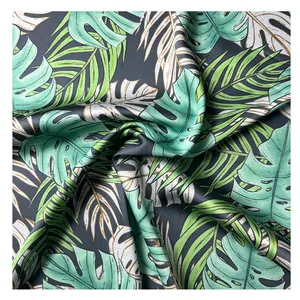 热带设计夏威夷龟叶印花缎面丝绸女装面料