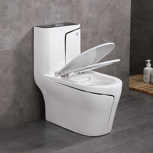 Inodoro de cerámica Aivijia V6069, montado en el suelo, con acabado blanco y negro, descarga por sifón, taza unificada, para hotel o apartamento. - Product Image 1
