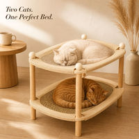 Lit pour chat en bois de hêtre massif à double niveau, tapis à gratter en jute, hamac en maille, tapis rafraîchissant pour intérieur
