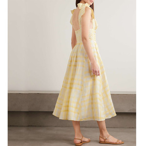 Abito in <span class=keywords><strong>Misto</strong></span> <span class=keywords><strong>Lino</strong></span> con Spalline Sottili Casual Estivo Elegante a Linea A Nuova Moda Vestito Midi da Donna - Product Image 2