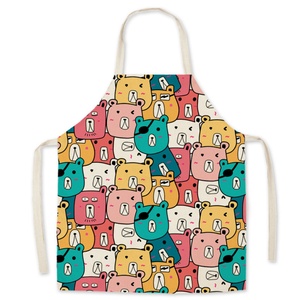 Tablier de Chef Réutilisable en Polyester de Haute Qualité, Style Lin, Motif Dessin Animé, Résistant à l'Huile, Col Ajustable pour Adultes et Enfants - Product Image 4