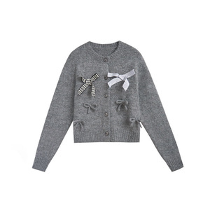 Casaco Feminino de Moda com Manga Longa e Gola Redonda, Cardigan Curto em Tecido Liso para Inverno e Outono, Tamanho Plus para Primavera - Product Image 5