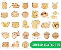 Assiettes à dîner en bambou à ventouse avec logo personnalisé, mignonnes, en forme de renard, mouton, lapin, éléphant, singe, lion, koala, pour enfants et bébés