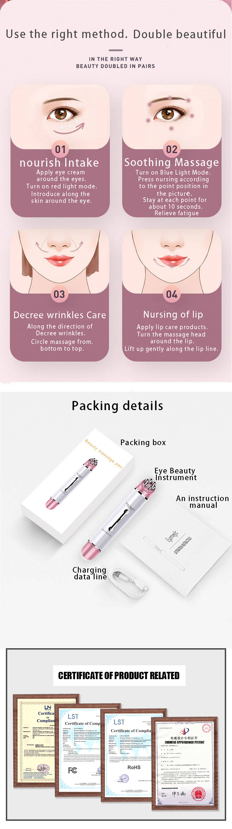Electric Beauty Wrinkle Removal Pen Stick Cooling Facial Under Eye Care Roller Instrument Tool Massager For Dark Circles