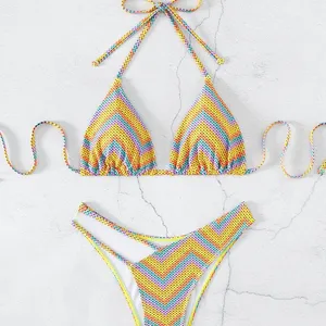Dantel Up Bikini plaj takım elbise Bikini moda katı yüzme kostüm