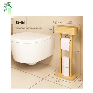 Bamboo Floor Standing Toilet <b>Paper</b> Holder With Storage Shelf Minimalist Design Bathroom Organizer - Product Image 4