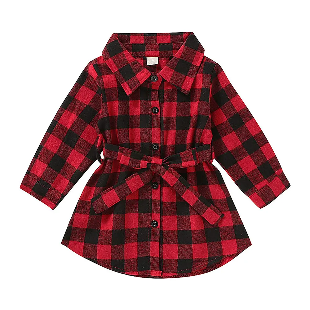 Toddler Baby Girls Long Sleeve Shirt Plaid T-Shirt Dress Tops Spring Winter Coat for Kids Christmas Clothes Outfits