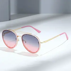 2023 Neuankömmling Doppelbrücke Metall Sonnenbrille Mode benutzer definierte Logo dekorieren ovale UV400 Sonnenbrille