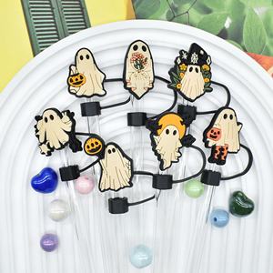 Cubierta Decorativa para Pajitas de 10 mm para Fiestas de Halloween, Tapa de Silicona Reutilizable para Pajitas con Pegamento Suave Universal y Protección Contra el Polvo - Product Image 1