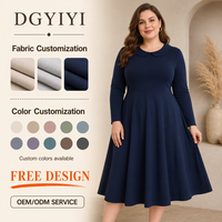 Robe midi femme en viscose tricotée opaque 300 GSM, coupe évasée, col Peter Pan, manches longues, grande taille, hiver, logo personnalisé OEM