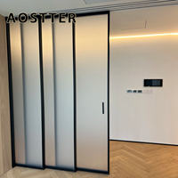 Porte coulissante verticale en aluminium AOSTTER avec verre cannelé et effet visuel texturé, porte de séparation de pièce à lumière diffusée, séparateur de pièce