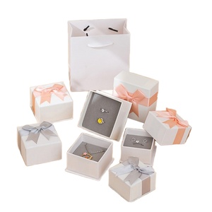 Recyclable Ribbon Bow Jewelry <b>Box</b> Ring <b>Box</b> with Foam Wholesale <b>Cheap</b> Paper White Jewelry <b>Box</b> - Product Image 1