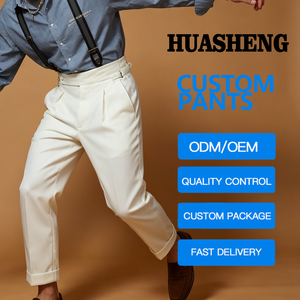 Pantalones <span class=keywords><strong>de</strong></span> Lana Rectos <span class=keywords><strong>de</strong></span> Cintura Alta con Botones y Estilo Nápoles para <span class=keywords><strong>Hombre</strong></span>, Pantalones Casuales Personalizados con <span class=keywords><strong>Tirantes</strong></span> - Product Image 2