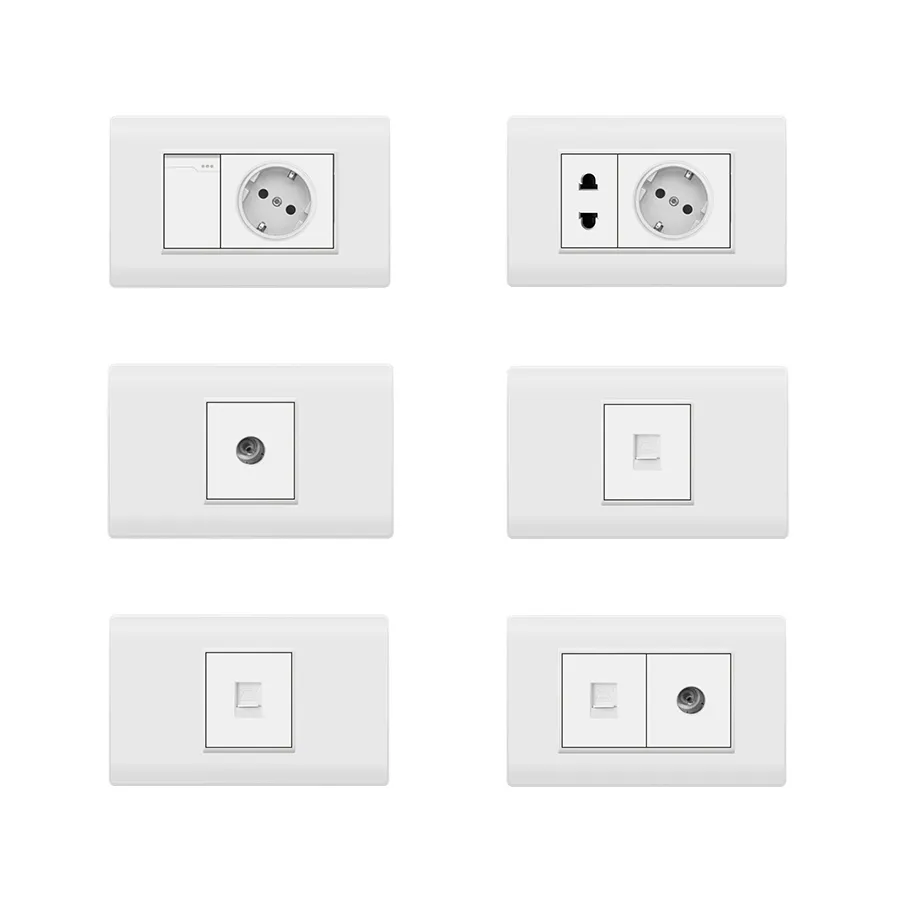 Jermel 118BS-Type White Series Home Sockets Prise de courant standard européenne Interrupteur d'éclairage Interrupteurs et prises murales