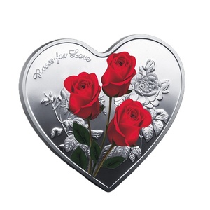 Médailles commémoratives en métal en forme de cœur, plaquées argent, personnalisables, pour la Saint-Valentin, cadeaux souvenirs, vente en gros - Product Image 1