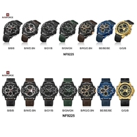 Jam Tangan Digital LED NAVIFORCE 9225 Baru untuk Pria, Multifungsi, Kronograf, Quartz, Kulit Asli