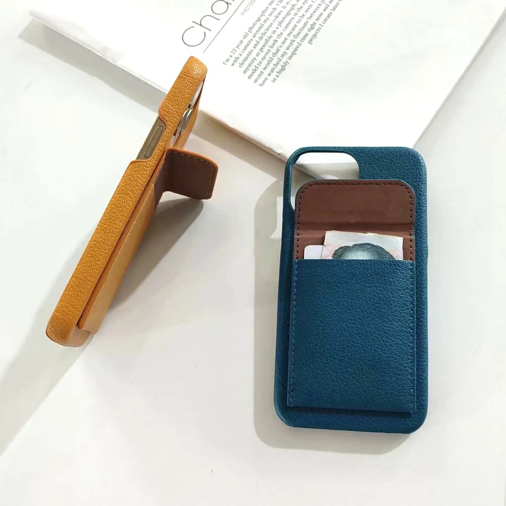 Étui de téléphone en cuir PU de grain de litchi avec poche de carte et support de téléphone pour iphone 14 13 pro max, vente en gros