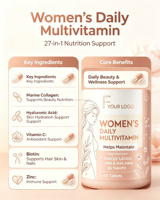 Complément Multivitaminé Féminin avec Collagène Marin et Acide Hyaluronique – Soin de la Peau et Bien-être Corporel pour Femmes