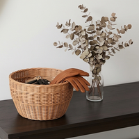 Panier de rangement rond en rotin tressé à la main, panier à linge rustique en osier et corbeille décorative pour le salon