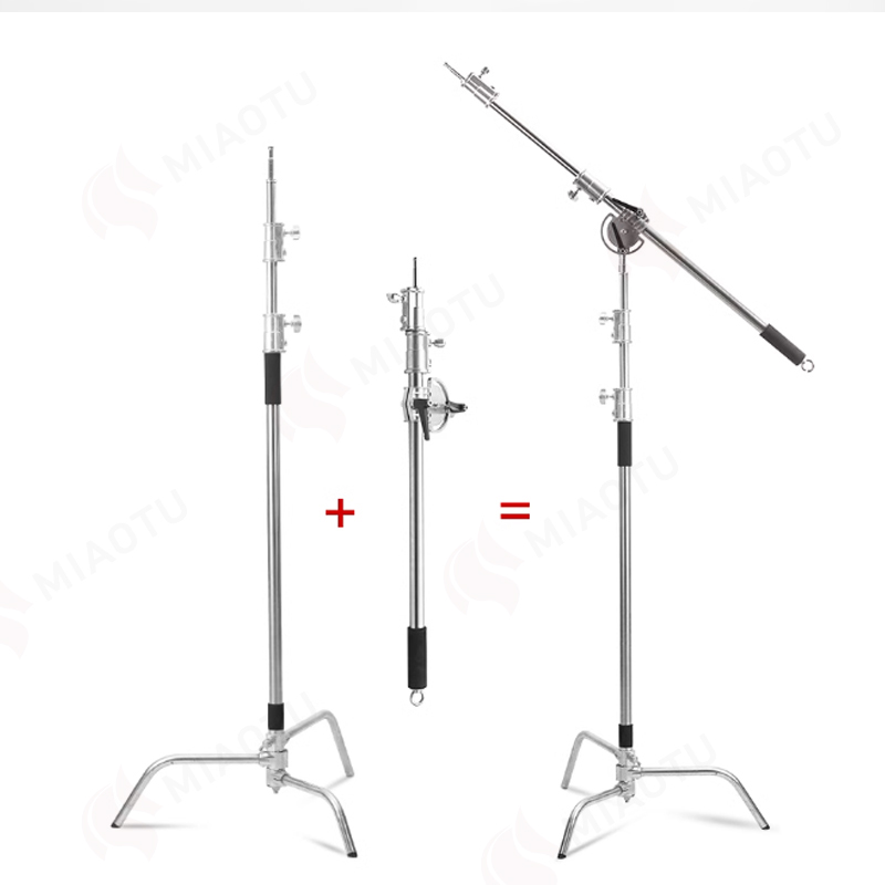 MIAOTU lampu lengan penyangga Tripod, lampu Stainless Steel baja tahan karat dapat disesuaikan 1.5M hingga 3.4M kaki ajaib C berdiri tugas berat, lampu fotografi