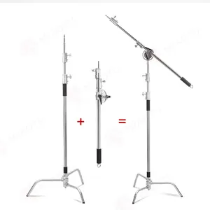 MIAOTU Stand Boom Arm Light Tripod Stainless Steel Adjustable 1.5M To 3.4M Magic Leg C Stand Heavy Duty Photography Light Stand