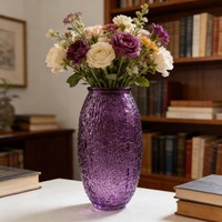 Vase en verre texturé violet, vase décoratif pour fleurs, pour la décoration de table, décoration de la maison, cadeau, vente en gros