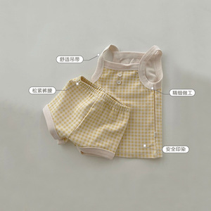 Abito in puro cotone per bebè stile Casual da uomo e donna in due pezzi, Set di gilet estivo con motivo a tinta unita sottile, <span class=keywords><strong>abbigliamento</strong></span> per bambini - Product Image 4