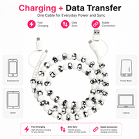 Câble de charge FASHLINK monochrome avec perles en forme de cœur, 4 en 1, USB Type C, multi-connecteurs, accessoire de mode romantique