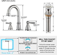 Ensemble de douche en acier inoxydable nickel brossé à 3 trous de 8 pouces avec 2 poignées, montage sur comptoir, robinet de lavabo de salle de bain en céramique