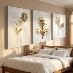 Tableau mural sur toile imprimée, style nature morte nordique, <span class=keywords><strong>fleurs</strong></span> dorées, pour la décoration de fond de canapé dans le salon de la maison - Product Image 6