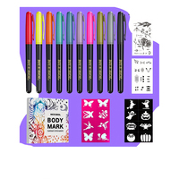 Marqueurs de tatouage temporaires sans danger pour la peau de qualité cosmétique Pointe fine Brosse flexible Couleurs assorties Marque de corps Marqueur d'art de couleur de peau