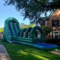 Grand toboggan aquatique gonflable vert avec piscine, toboggan aquatique commercial pour adultes et enfants