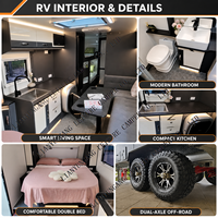 Caravane familiale hors réseau de luxe avec suspension indépendante, remorque de voyage composite, essieu tandem, salle de bain complète et lits superposés triples