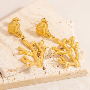 Pendientes Colgantes de Coral, Aleación de Zinc, Chapados en Oro, Joyería para Fiesta EH11826 - Product Image 3