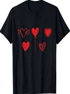 T-shirt con palloncini a forma di cuore per San Valentino, nera, regalo romantico e carino, stampa digitale - Product Image 1