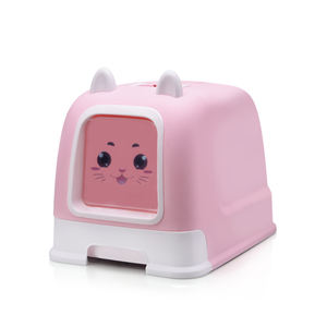 Bac à litière pour chat entièrement fermé, super spacieux, avec couvercle, rose et bleu, en plastique - Product Image 5