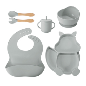 Nouvel arrivage Bol à ventouse forte et non toxique écologique Cuillère Fourchette Ensemble Bavoir d'alimentation Bol et <span class=keywords><strong>assiette</strong></span> en silicone pour bébé - Product Image 5